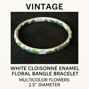 Vintage White Cloisonné Enamel Floral Bangle Bracelet
